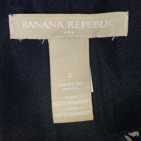 Banana Republic Navy+White Dress Scoop Neck Elastic Waist Tie Below Knee Size 2 - Picture 5 of 6